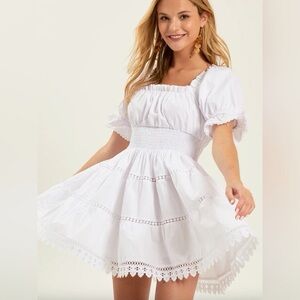NWT Altar’d State puff sleeve white dress. Size Medium
